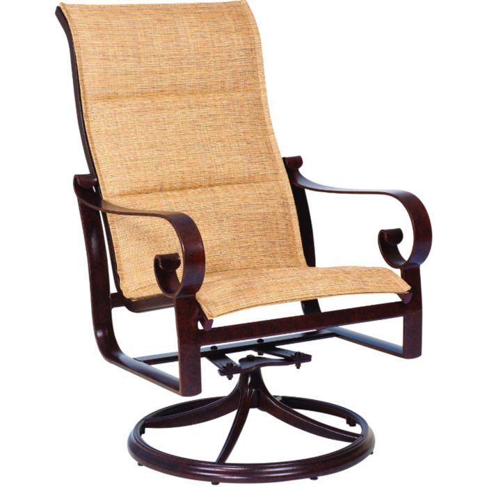 Woodard Patio Furniture - Belden Padded Sling High Back Swivel Rocking Dining Arm Chair - 620566