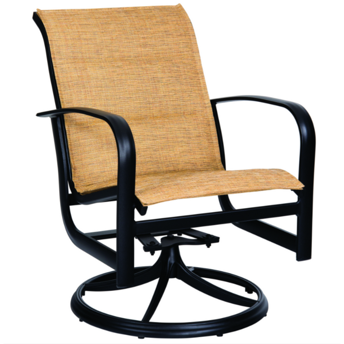 Woodard Patio Furniture - Fremont Padded Sling Swivel Rocking Dining Arm Chair - 2P0572