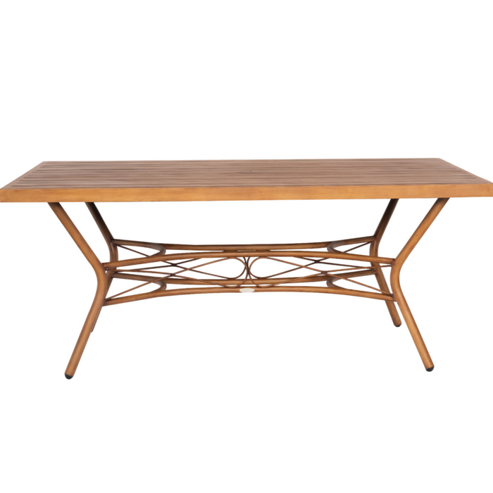 Woodard Patio Furniture - Cane - Rectangular Slatted Top Umbrella Dining Table - S650703