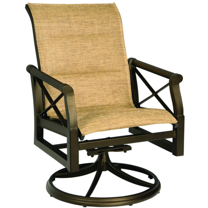 Woodard Patio Furniture - Andover Padded Sling Swivel Rocking Dining Arm Chair - 3Q0572