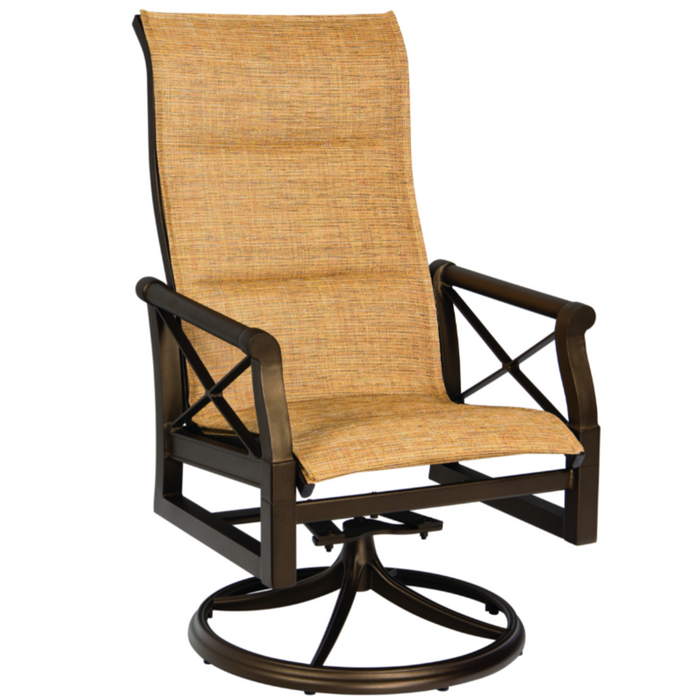 Woodard Patio Furniture - Andover Padded Sling High Back Swivel Rocking Dining Arm Chair - 3Q0566