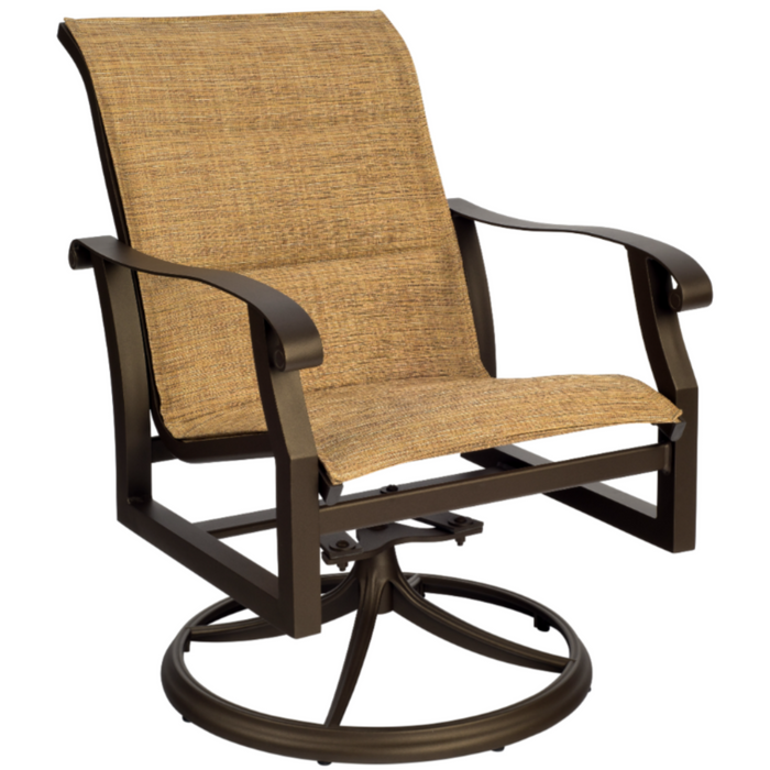 Woodard Patio Furniture - Cortland Padded Sling Swivel Rocking Dining Arm Chair - 420572