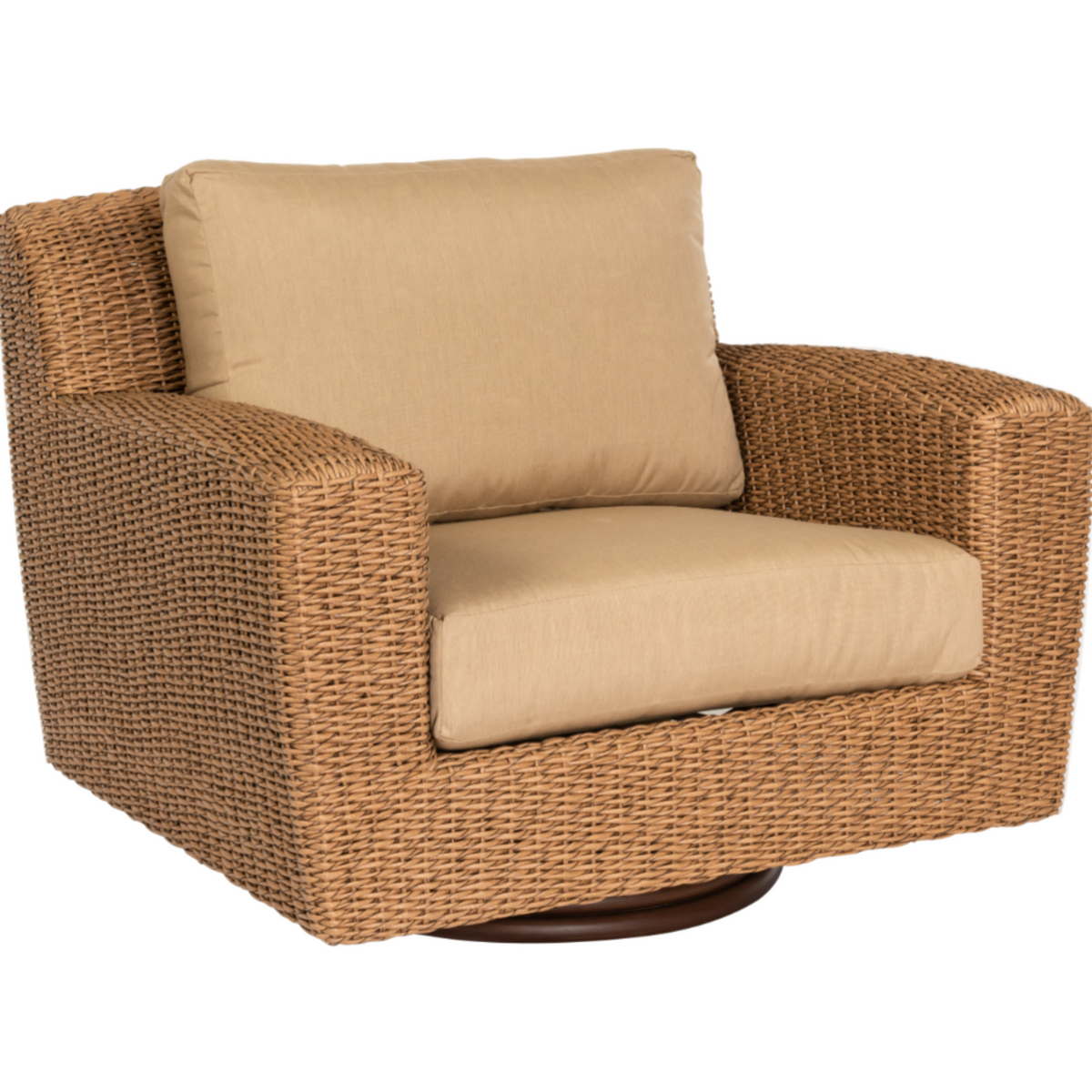 Woodard Patio Furniture Saddleback Wicker Swivel Lounge Chair S5 — Backyard Bliss Direct