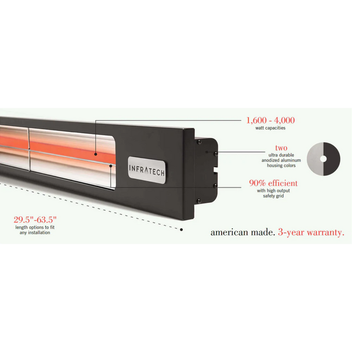 Infratech Heaters - Slimline Silver 43 1/2-Inch 2400 Watt, 240 Volt Infrared Patio Heater - SL2424SV